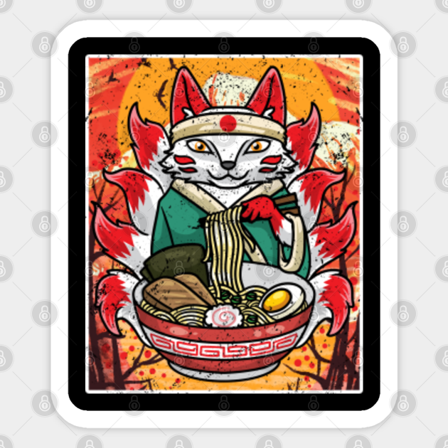 Cute Kitsune Ramen Bowl Kawaii Anime Fox Ramen Bowl Aufkleber